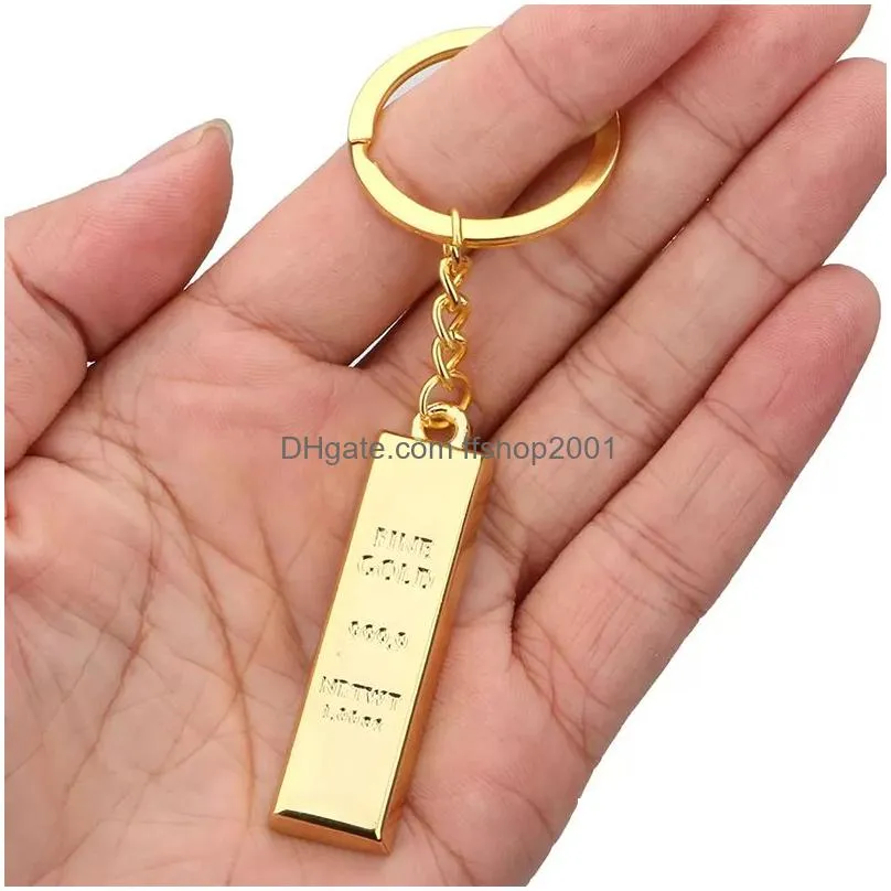 creative gold bar keychain pendant metal keyring luggage decoration key chain birthday gift