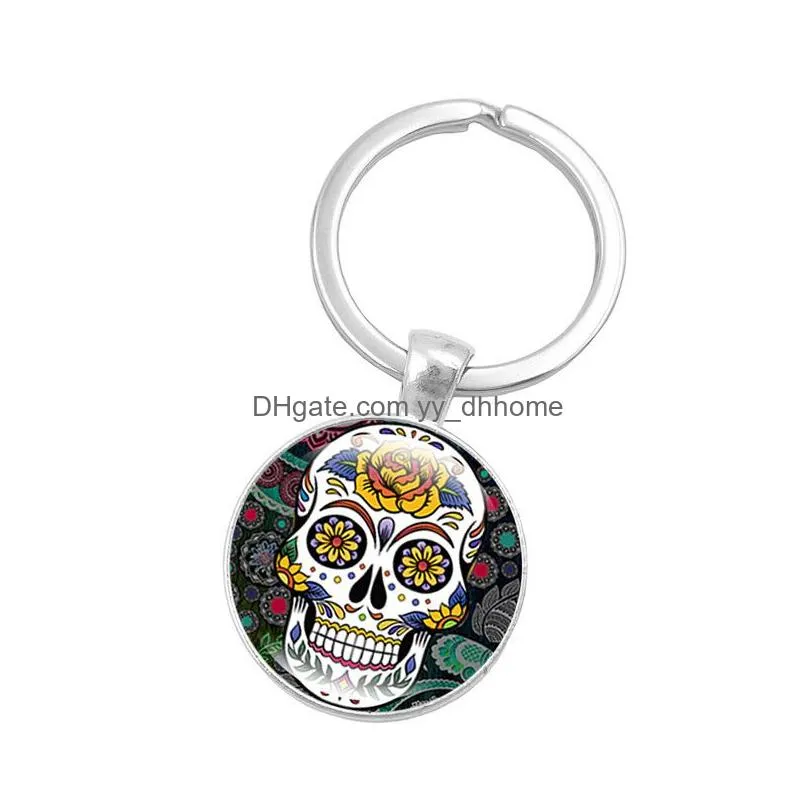 creative skull keychain pendant time gem keychain fashion accessories key chain keyring 9 styles