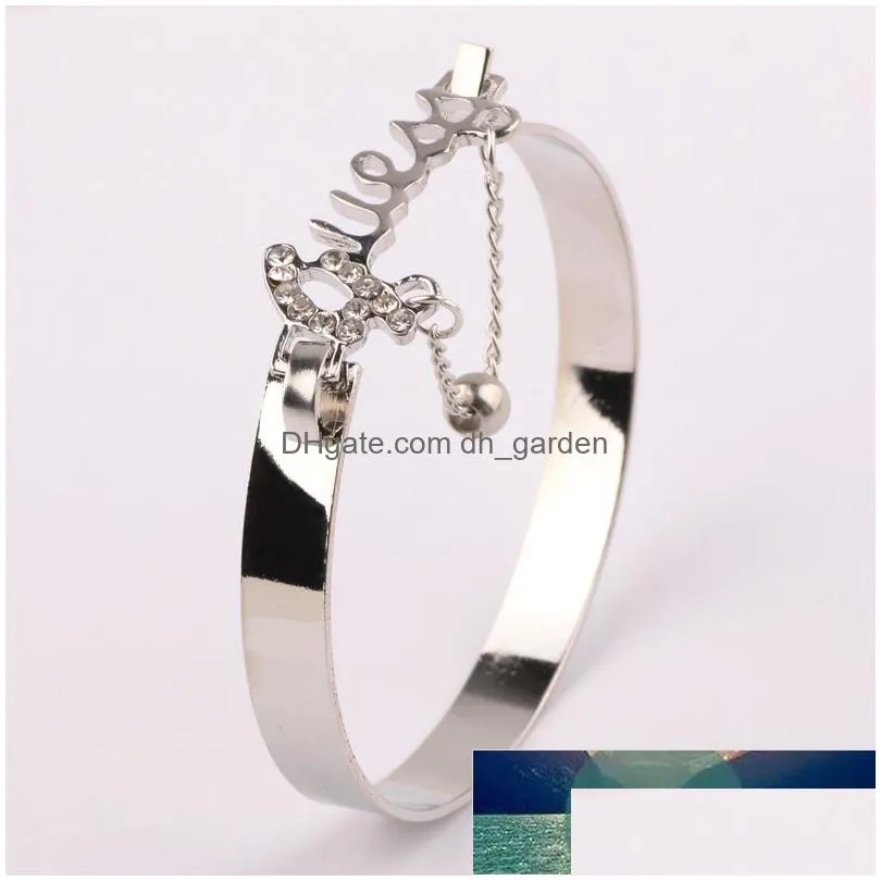 hot selling jewelry fashion women metal accessories bracelet jewelry letter alloy bracelet with crystal pendant factory price expert design quality latest