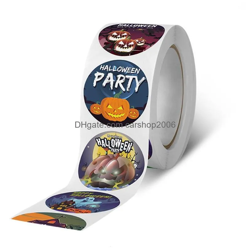 halloween stickers gift wrap 500pcs/roll horror pumpkin round candy wrapping sticker halloween decoration 2.5cm