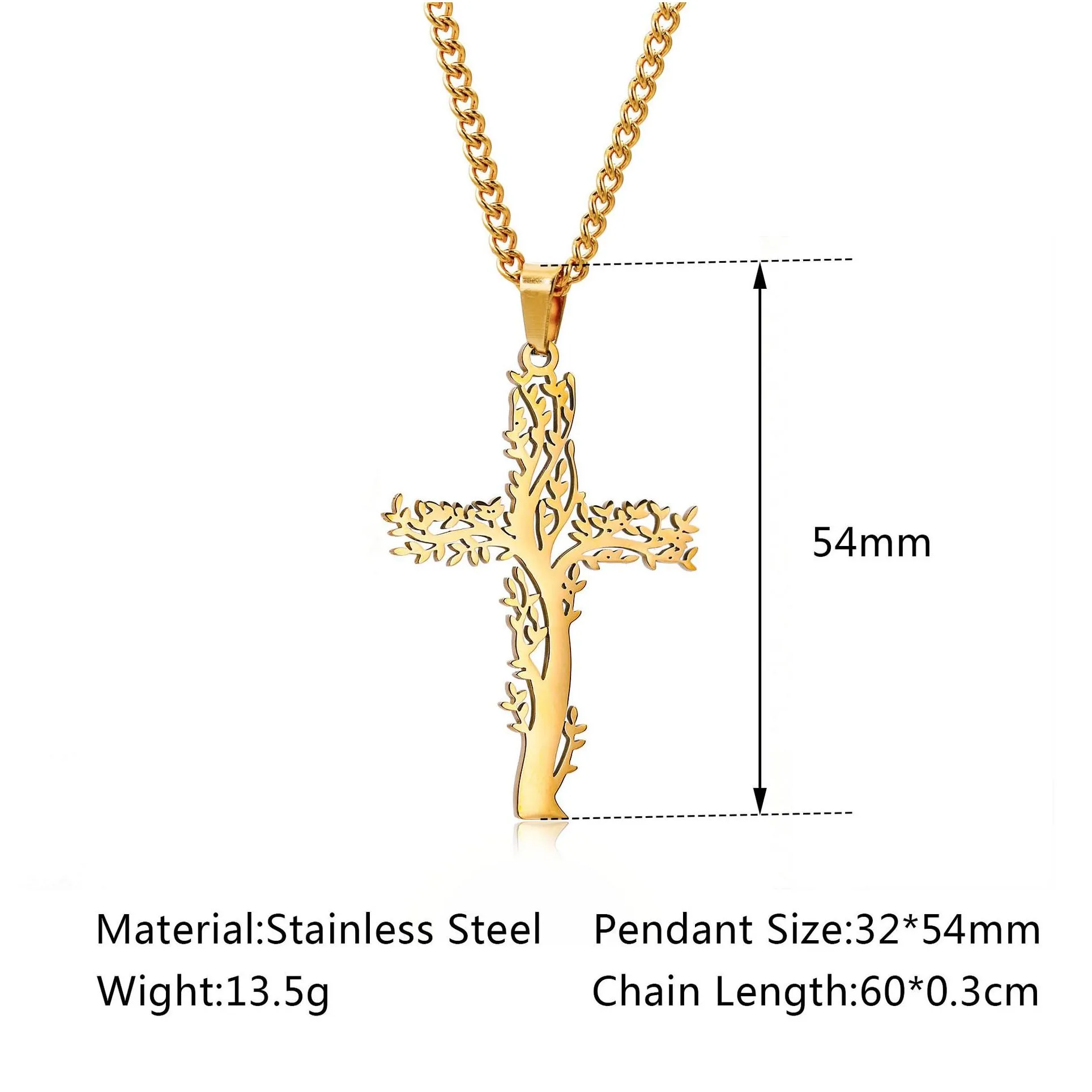 tree of life cross pendant necklaces men religion faith crucifix charm decoration chain for women jewelry gift