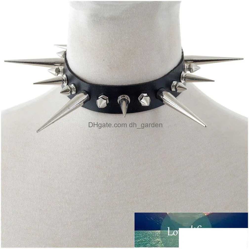 long spike choker punk faux leather collar for women men cool big rivets studded chocker goth style necklace accessories factory price expert design quality