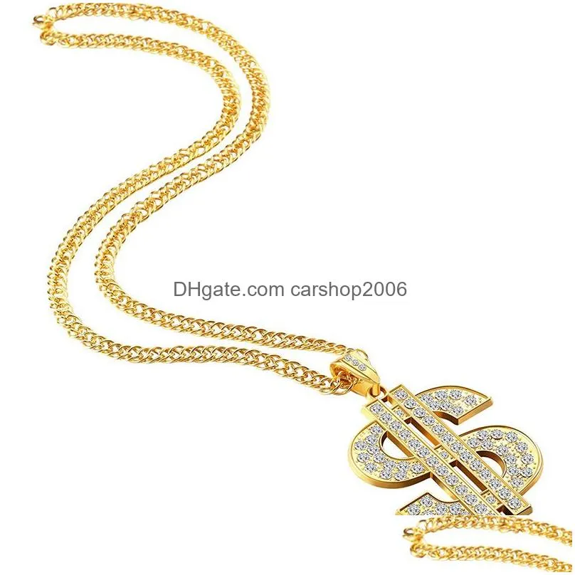fashion diamond dollar pendant necklace creative metal necklace party decoration hip hop crafts jewelry accessories