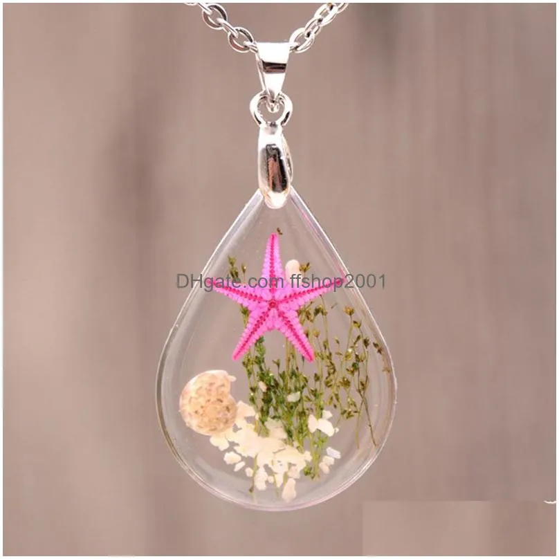 natural starfish specimen necklace resin pendant necklace fashion accessories with chain