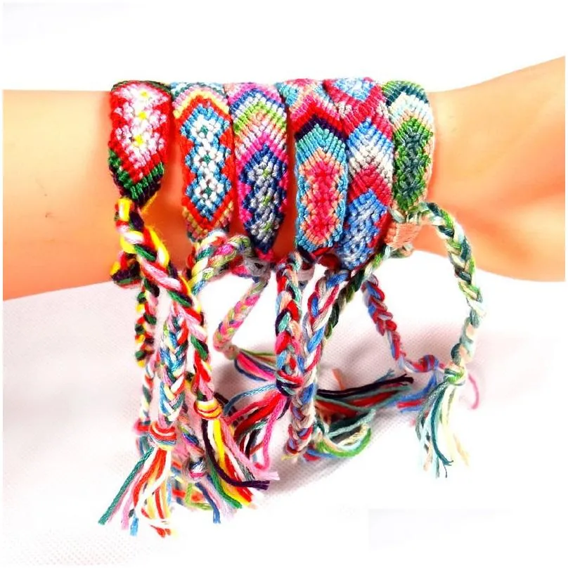 retro bohemian braided bracelet party favor cotton thread handmade ethnic rainbow lucky transit bracelets mixed colors