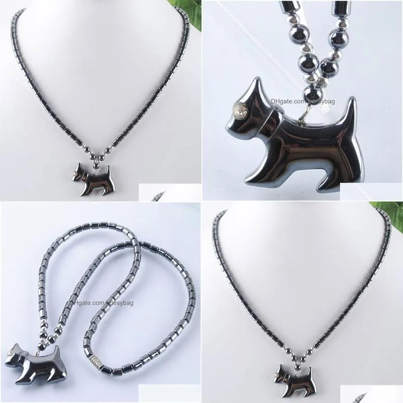 black non magnetic natural hematite stone beads dog pendant necklace 18 length fashion jewelry gift f3042