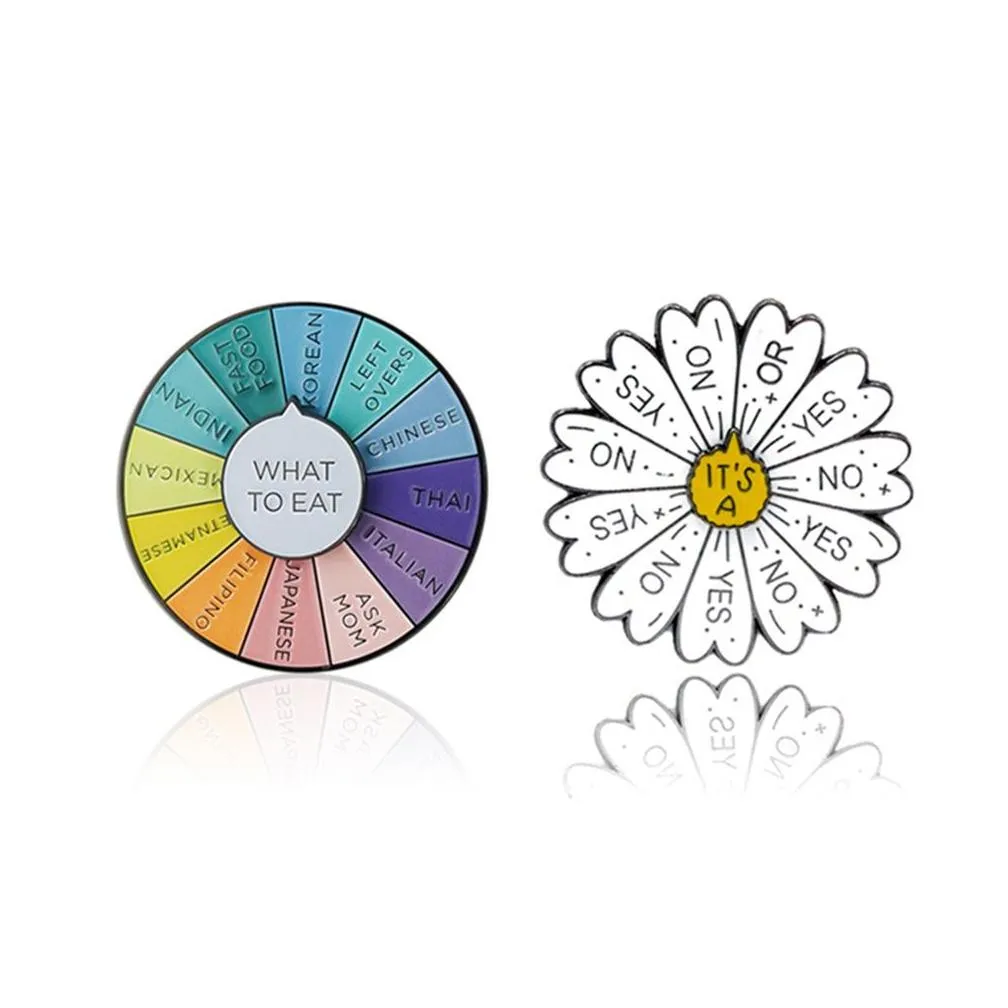 creative roulette brooch can rotate personality daisy badge yes no lovely gift supplies