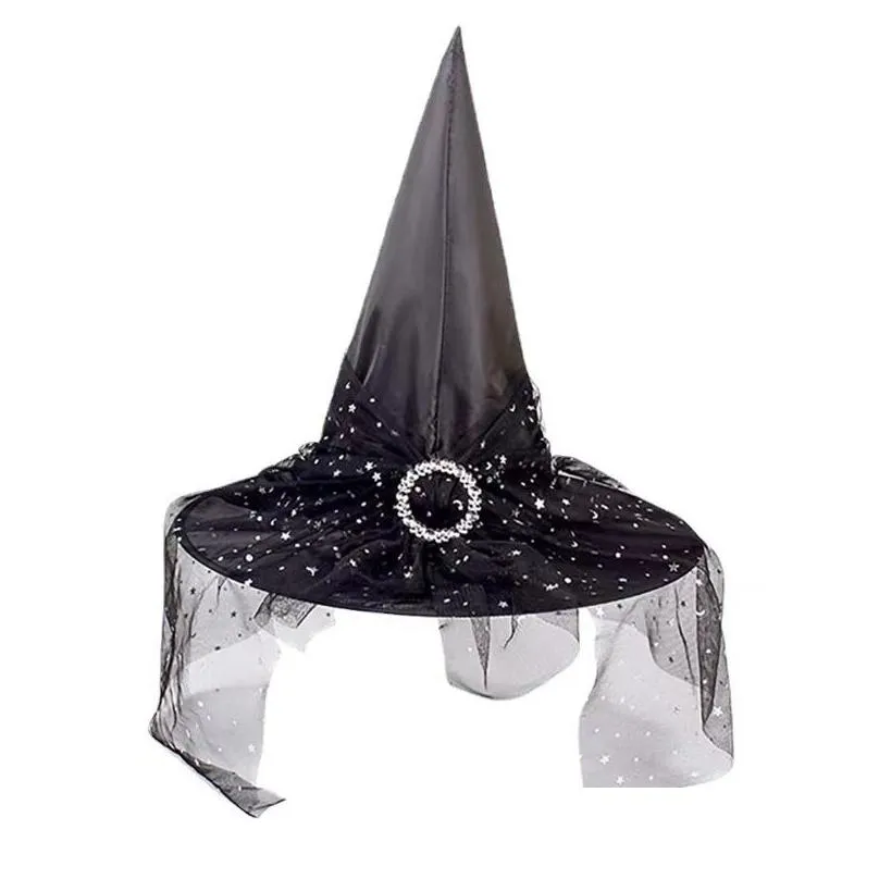 halloween witch hat mesh festive decoration hats adult children costume party props cap