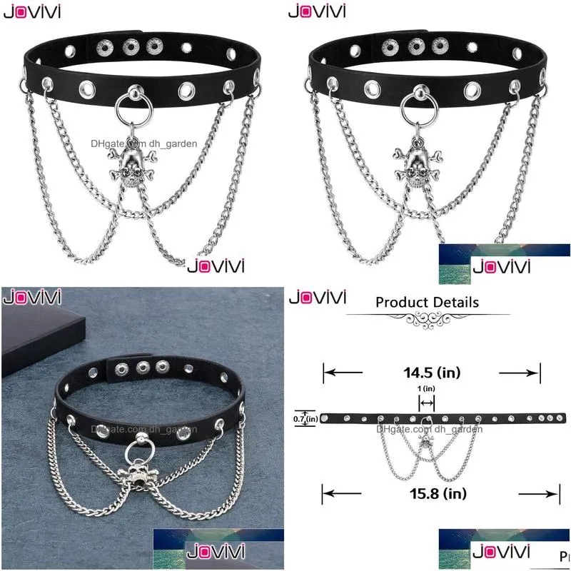 jovivi punk goth women spikes rivets spider chain genuine leather choker collar adjustable vintage biker gothic neckband jewelry factory price expert