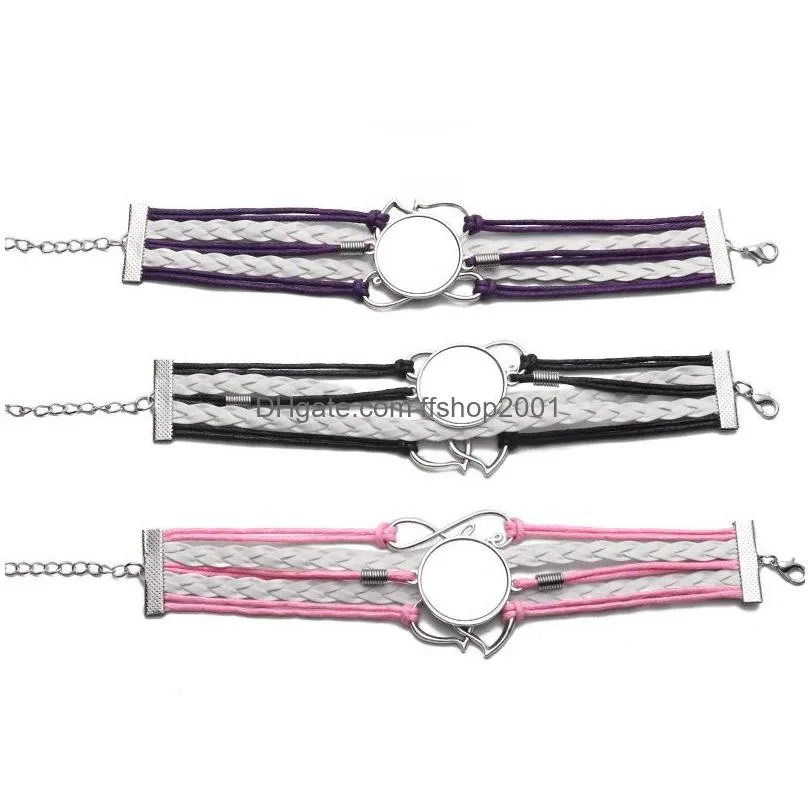 fashion heat transfer leather rope bracelet creative love sublimation blank woven bracelet diy gift