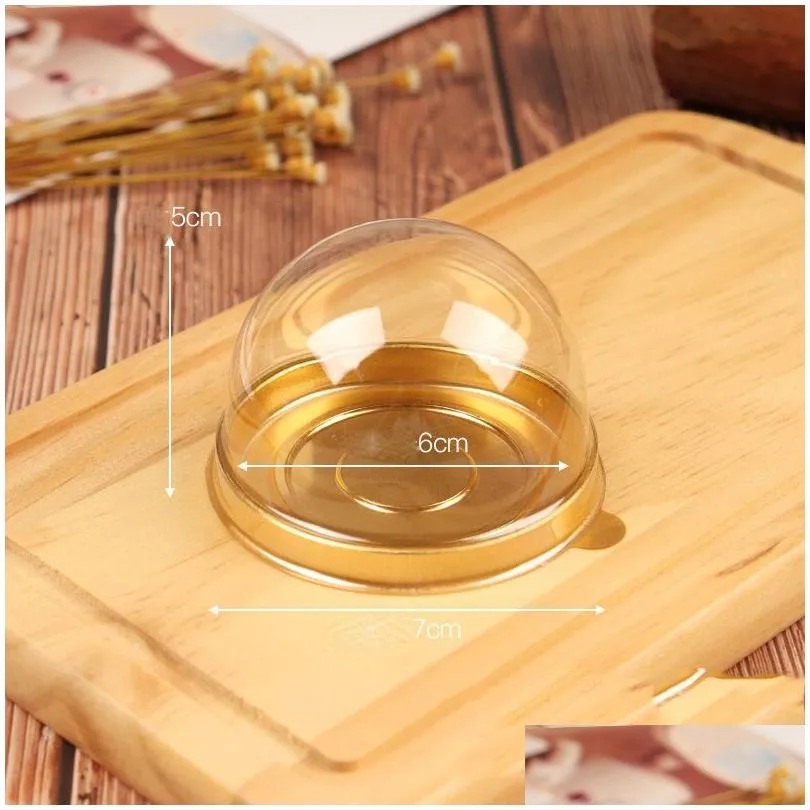 round plastic cake packaging box gift wrap egg yolk biscuit golden black blister boxes for guests party favors