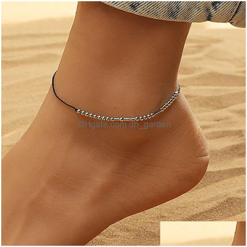 bohemia simple metal beads anklet for women cotton tape bracelet on the leg strap girls summer anklets foot jewelry factory price expert design quality latest