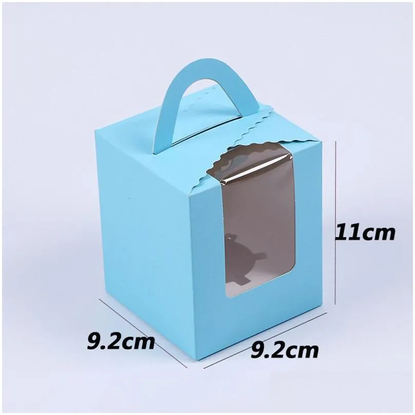 gift wrap baking cake box with transparent window portable solid color dessert folding packaging boxes 6 colors