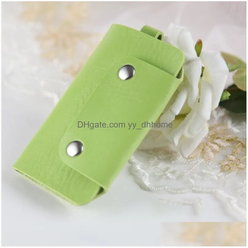 9 colors leather key case keychain pendant solid color simple keys storage bag metal keyring