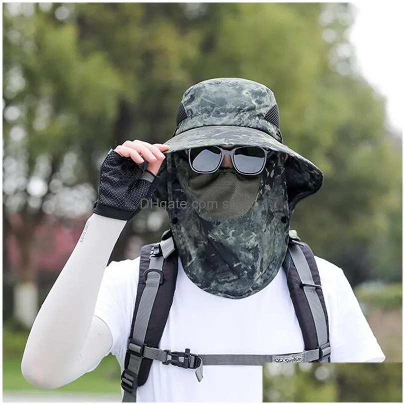 camouflage bucket hat outdoor mountaineering fishing breathable sunscreen face mask sun hat cap wide brim hats