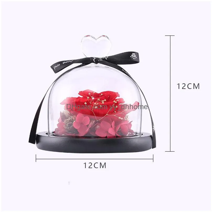 valentines day gifts rose gift box party favor creative immortal flower glass cover ornaments eternal and unfading 4 colors