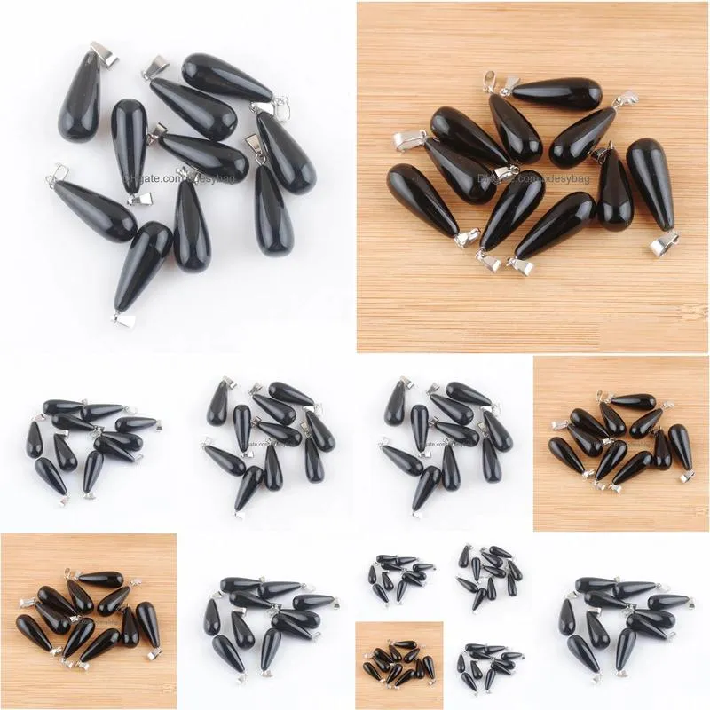 teardrop shape natural stone obsidian pendants pendulum charms for jewelry making diy earrings necklace v0307