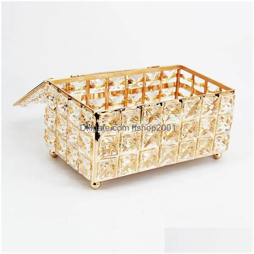 creative crystal tissue boxes shining diamond studded metal storage box home restaurant decoration 19.5x11.5x10cm