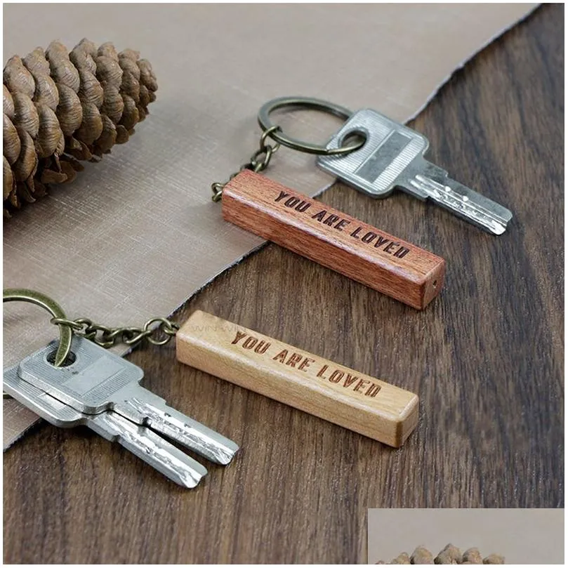diy wooden keychain pendant rectangular beech blank keychains key chain personalized thanksgiving valentines day gift keyring