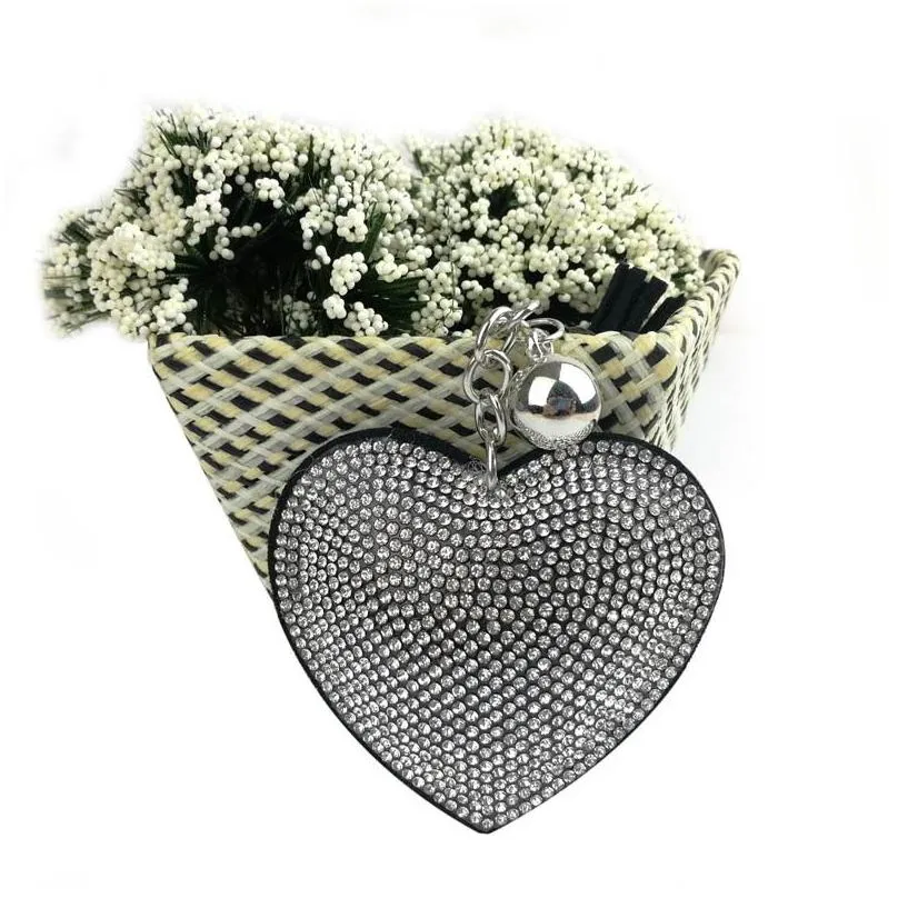diamond heart keychain peach heart tassel keychains ladies bag decoration pendant jewelry key chain keyring