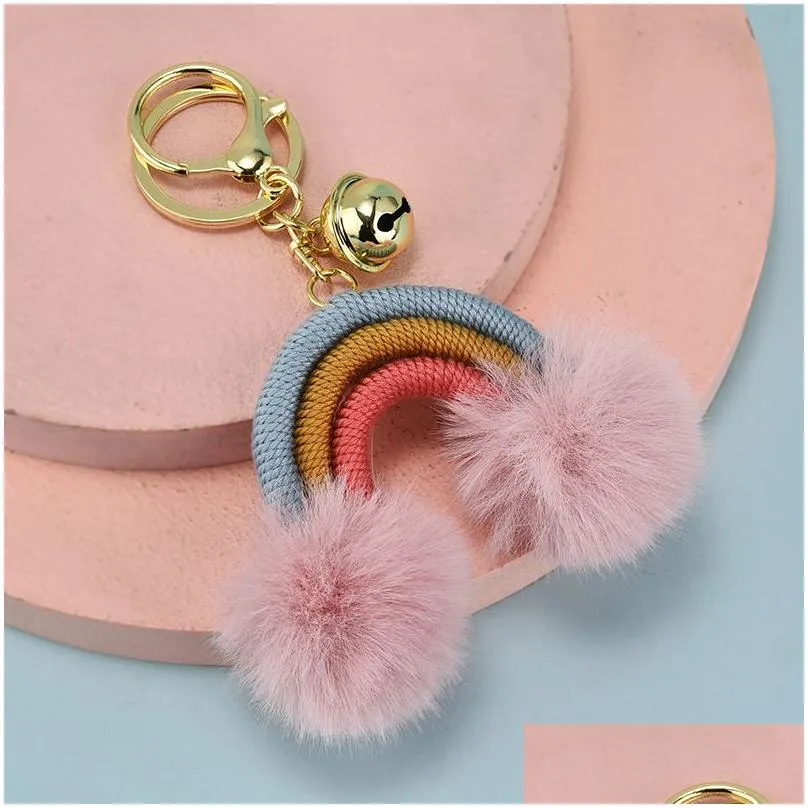 bohemian rainbow keychain plush ball keychain pendant fashion accessories