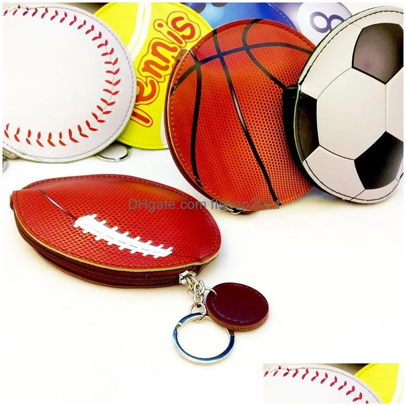 creative sports ball wallet keychain football basketball cartoon childrens coin purse pu pocket change money bag key card holder