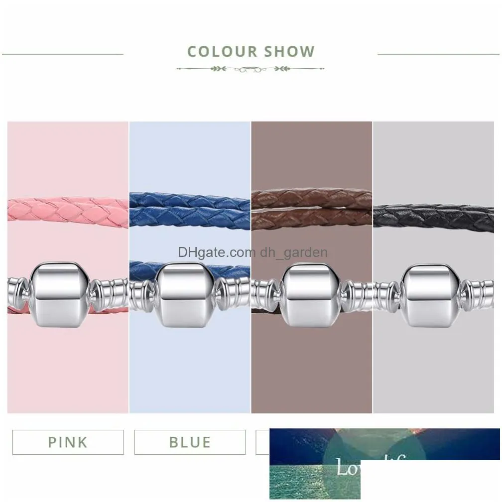bamoer genuine long double pink black braided leather chain women bracelets with 925 sterling silver snake clasp pas908 factory price expert design quality