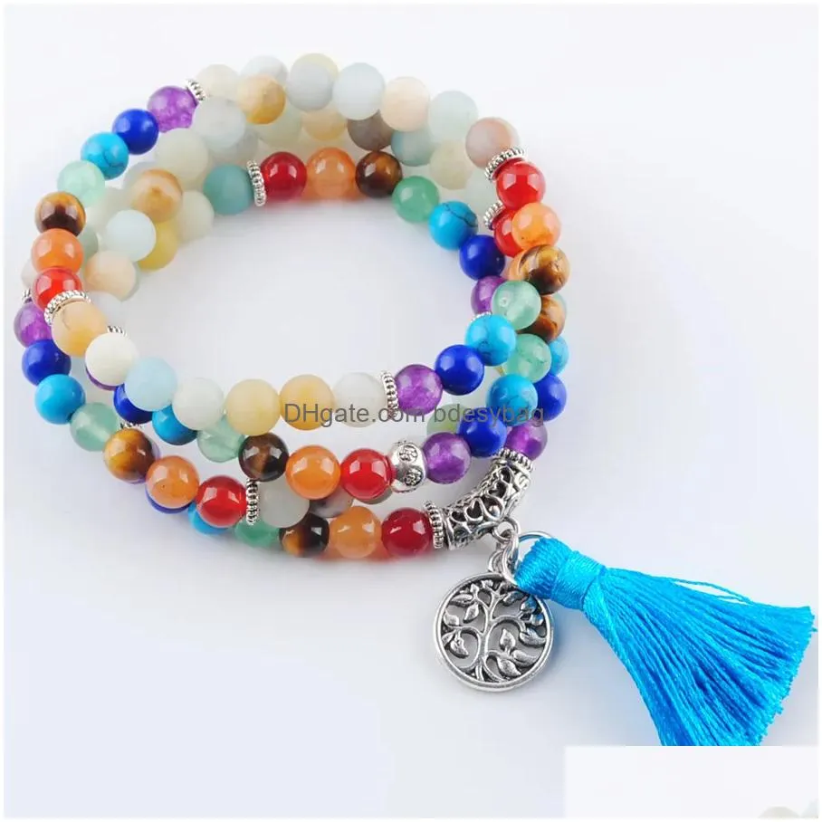 natural stone gem 6mm bracelets strands bangles meditation healing 7 chakra ladies wrapped reiki rosary 108 mala beads for women amulet