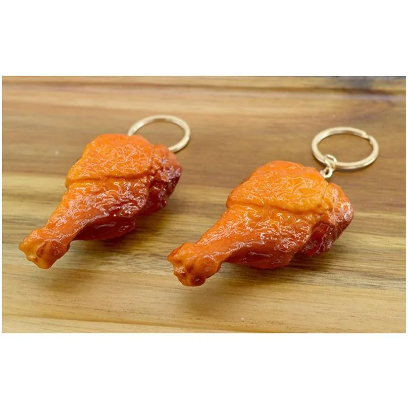 simulated food keychains pvc  roasted wing chicken leg pendant keychain childrens toy model key chain keyring