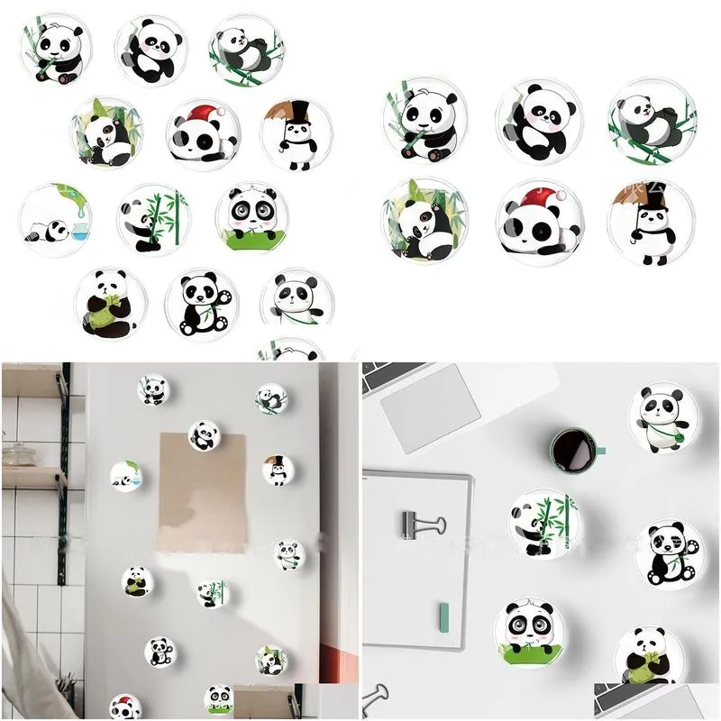 creative crystal glass fridge magnets cartoon panda magnetic stick home decoration
