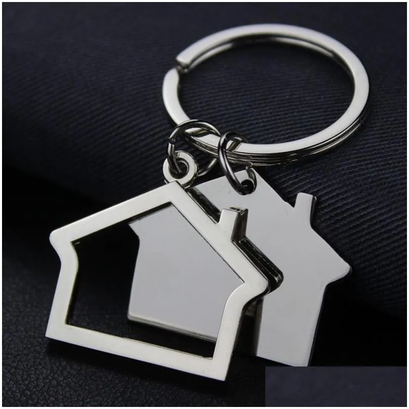 creative netal keychain pendant metal keyrings house design car key chain holder real estate opening gifts