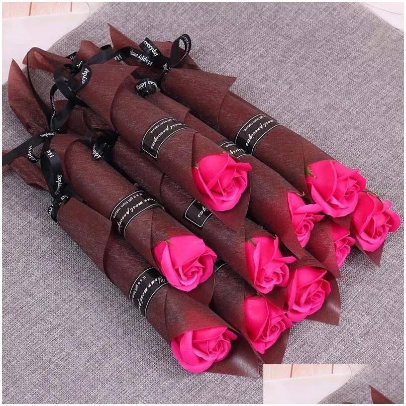 single stem artificial rose party favor romantic valentine day wedding birthday gift soap simulation roses bouquet 6 colors