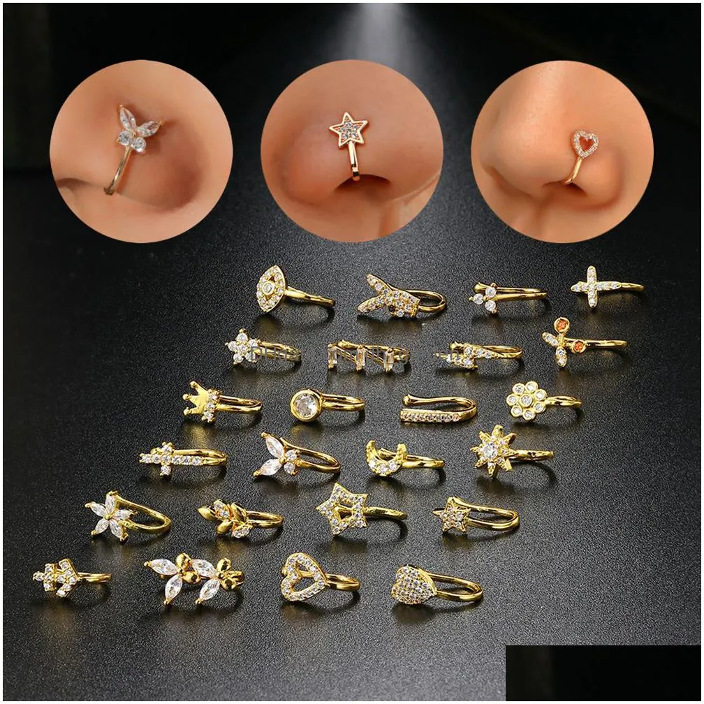 allmatch copper inlaid zircon ushaped nose clip ear bone clip nonperforated antipain puncture nose ring jewelry wholesale