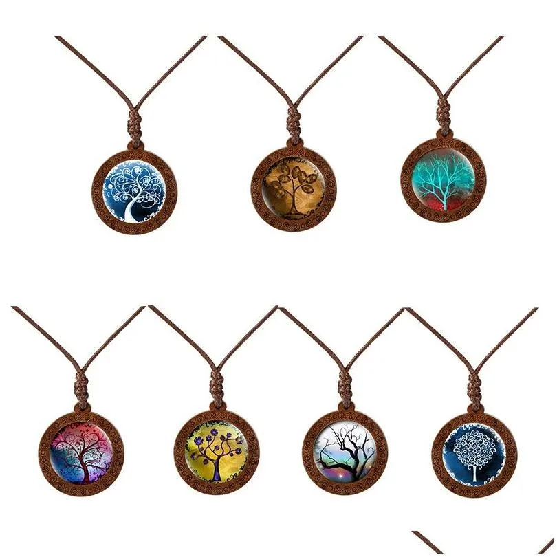 wood life tree necklaces time gem glass pendant necklace fashion accessories with chain