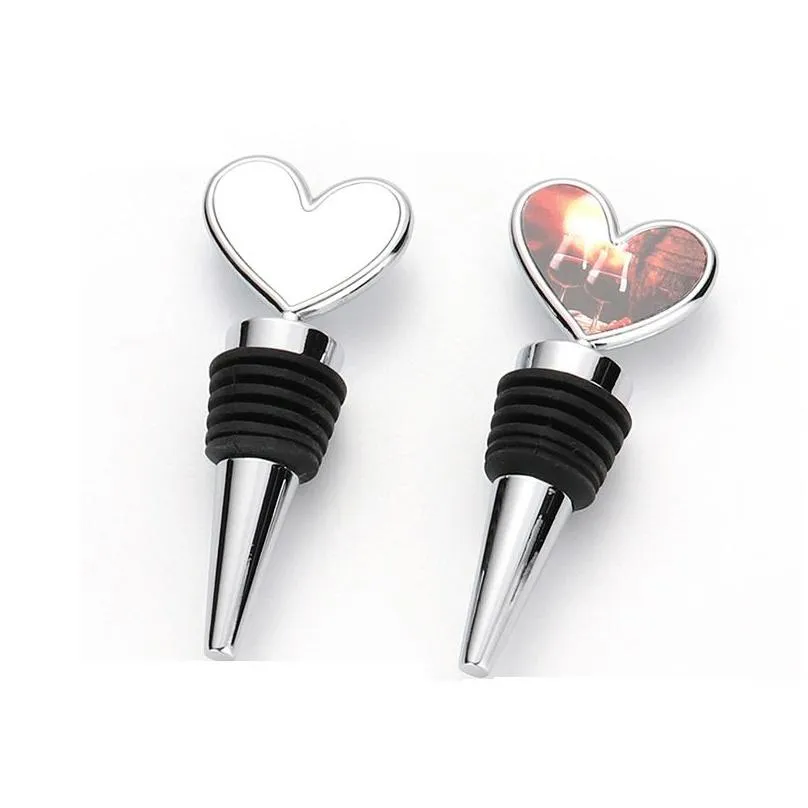 sublimation blank wines bottle stopper bar tools creative heart shaped heat transfer diy metal stoppers wine accessories