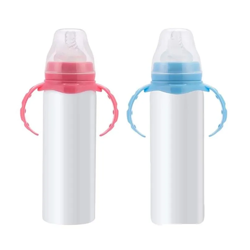 blank sublimation baby water bottle stainless steel straw feeding bottles diy handle thermos cup 8oz portable kettle