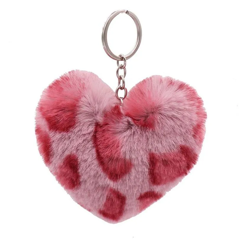 fashion leopard heart shaped keychain plush keychain pendant luggage decoration key chain creative gift keyring 10cm