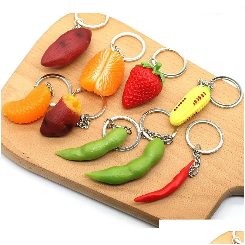 mini simulation vegetable keychain pendant strawberry orange fruit keychain creative gift key chain keyring