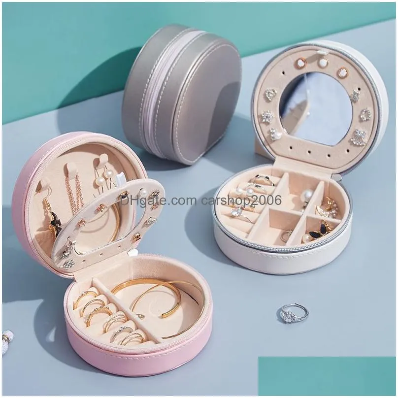 pu leather portable jewelry box multifunctional storage boxes with mirror desktop decoration