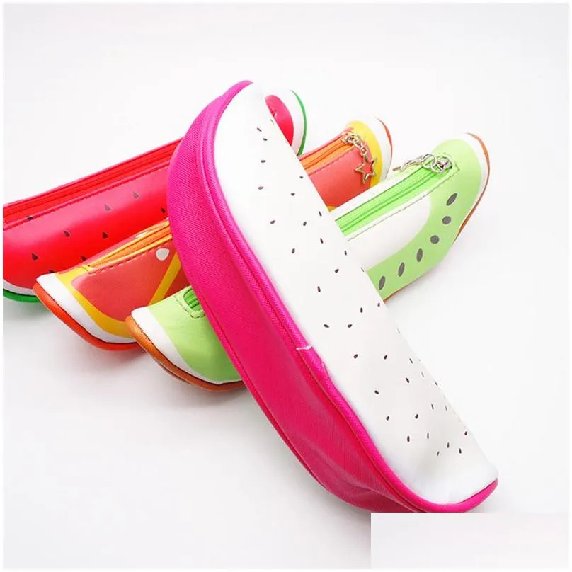 fashion fruit style pencil case for girls novelty leather storage bag creativity stationery office school supplies