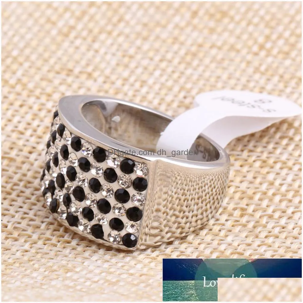 fashion crystal jewelry black dots rings for party gift 316 stainless steel women ring wholesale jewelry supplier factory price expert design quality latest