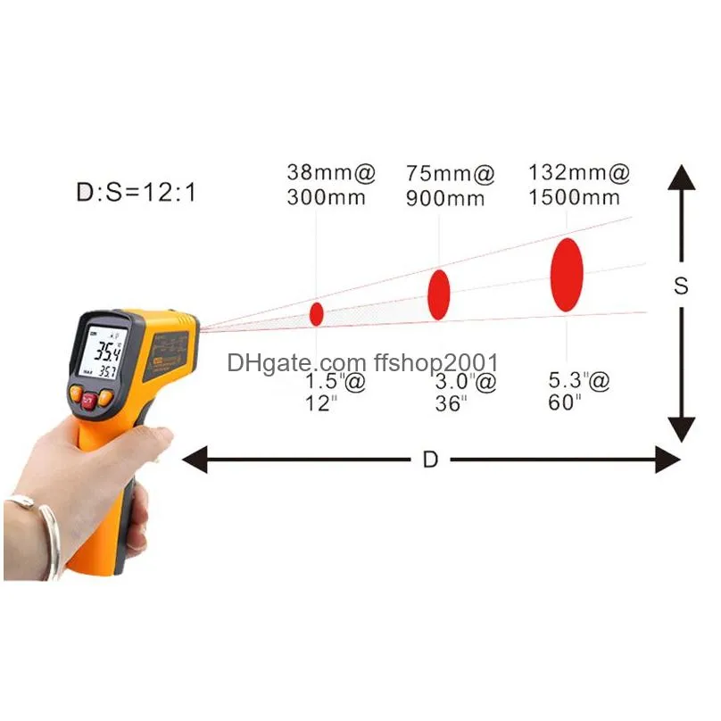 portable electronic temperature instruments digital infrared thermometer 50400ﾰc non contact pyrometer ir laser point gun tester