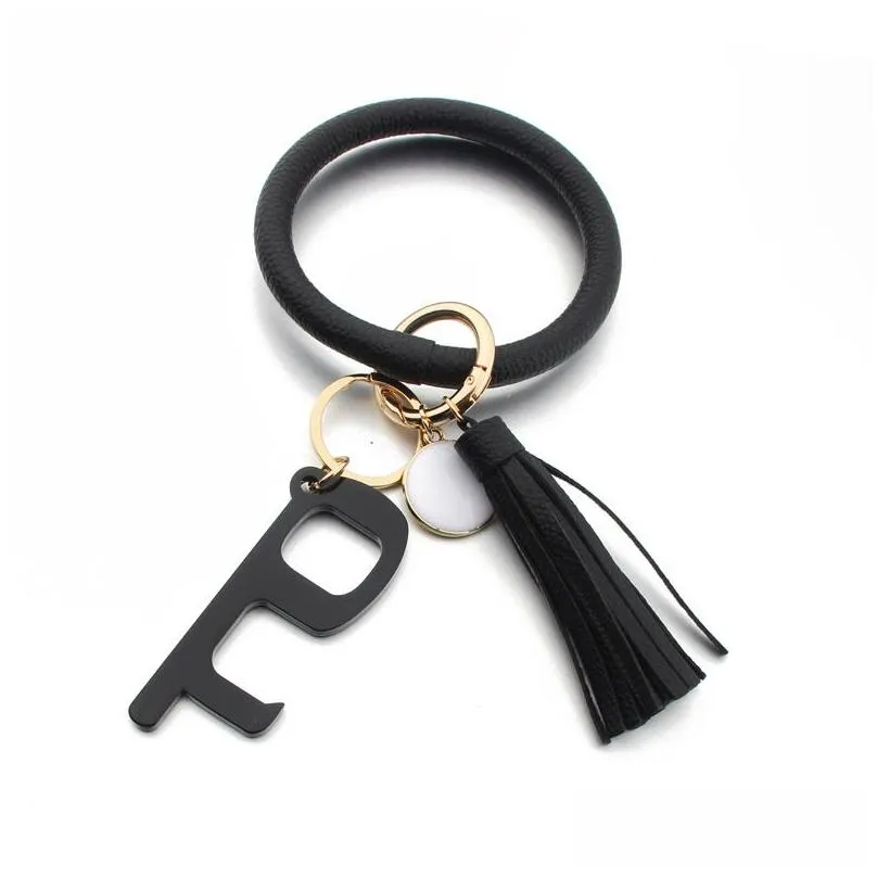 pu leather keychain door opener fashion printing bracelet keyring anti contact press elevator