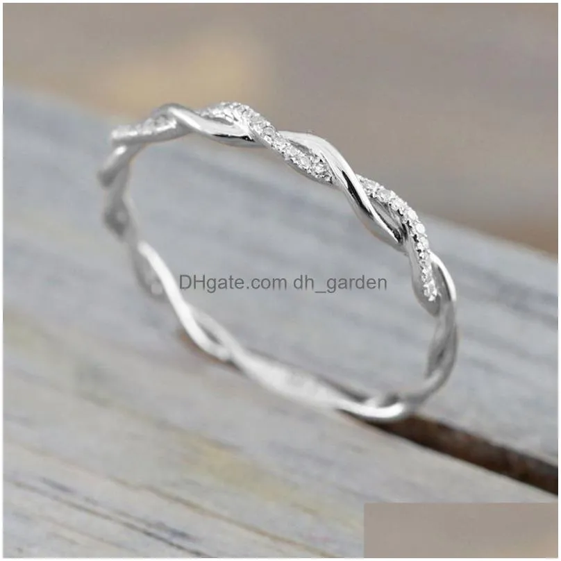 thin string twist ring rose gold color mini finger ring micro crystal full pave setting nobility cute jewelry factory price expert design quality latest