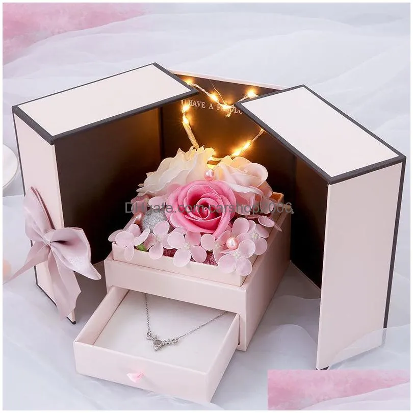 romantic rose flower gift box party favor pearl jewelry boxes soap flowers carnation mother valentines day gifts with led light