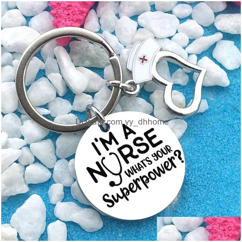 stainless steel nurses keychains pendant i am a nurse keyring luggage decoration key chain medical student gifts