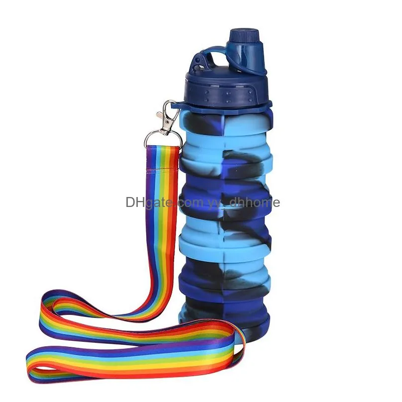 rainbow silicone folding water bottle outdoor portable camouflage telescopic cup sports kettle mountaineering camping equipment with