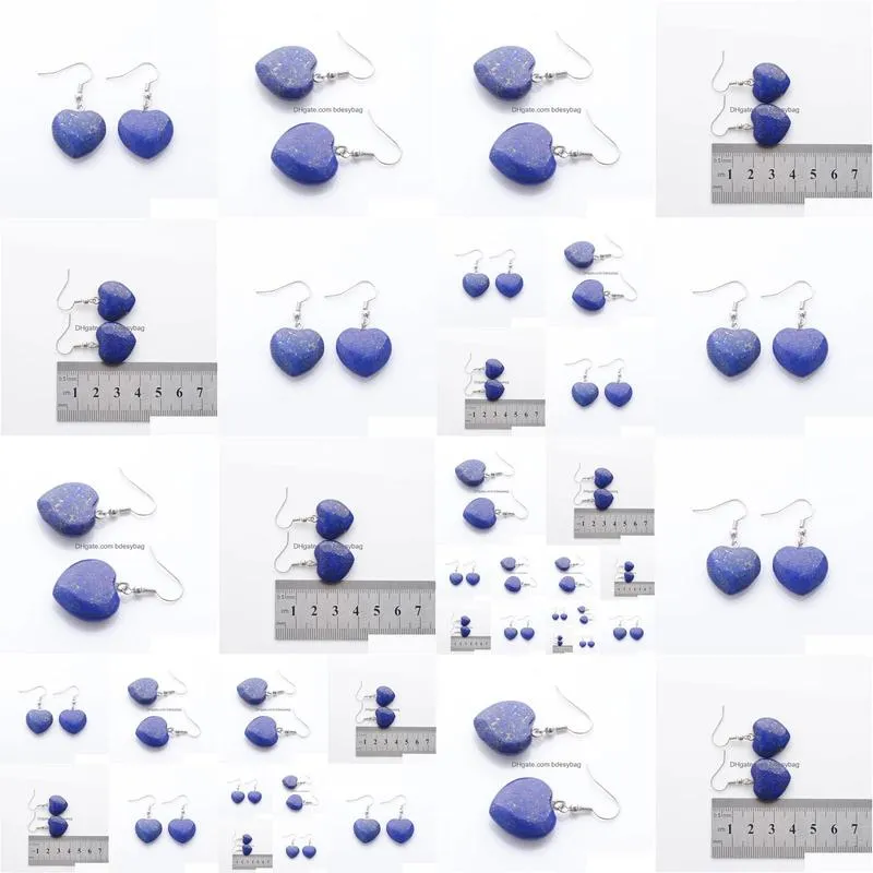 natural lapis lazuli beads stone dangle chandelier earrings for women romantic heart shaped pendant hanging earring fashion jewelry