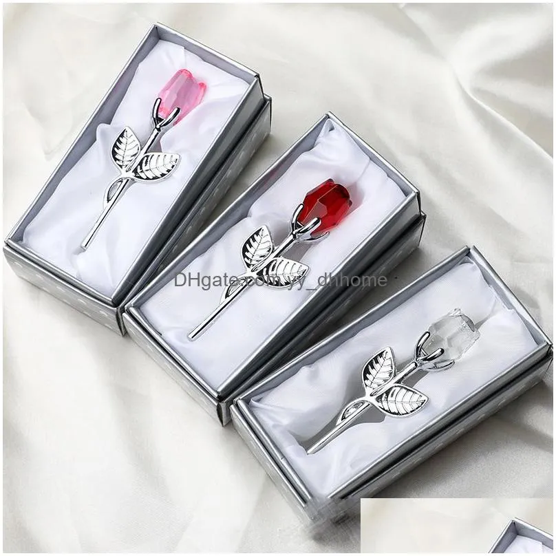 crystal rose creative metal party favor valentines day souvenir gifts home decorative ornaments gift box packaging
