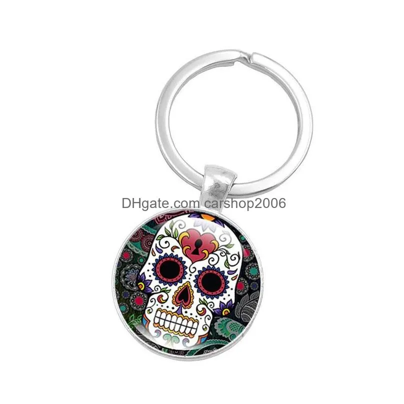 halloween skull keychain pendant time gem keychain car bag decoration key chain keyring